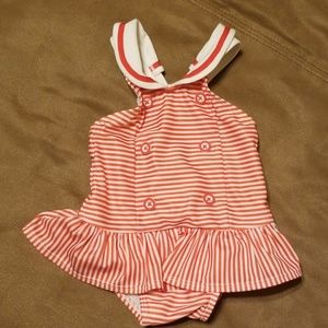 Red & white striped sailor one piece swimsuit